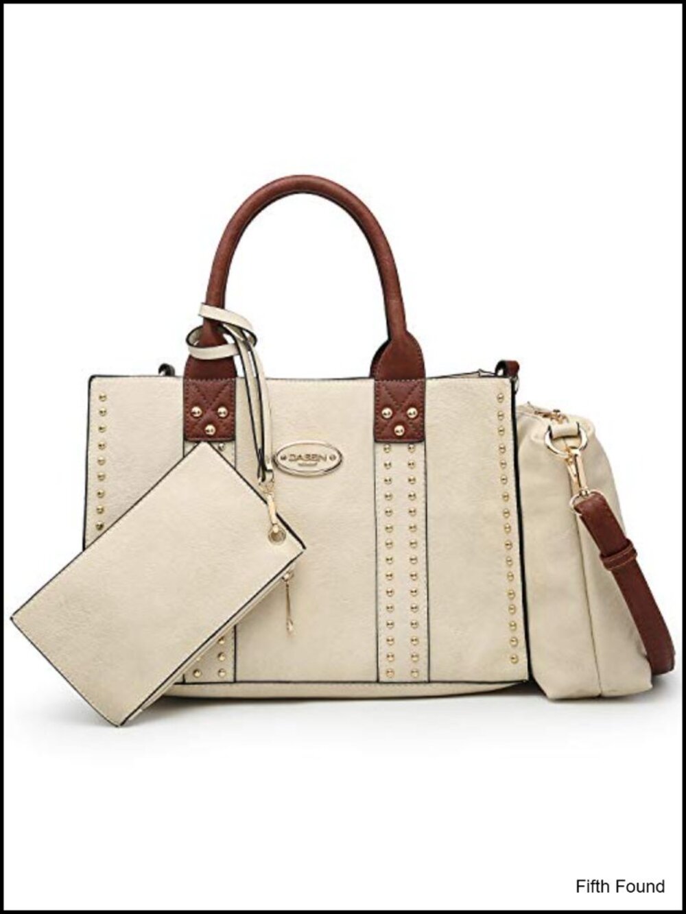3pc Vegan Leather Satchel Tote Wallet Set Studded Top Handle Shoulder Bag